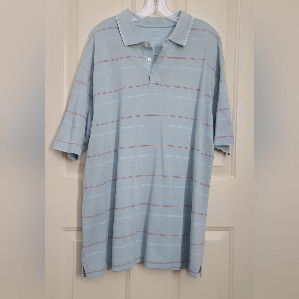 Cutter & Buck Men's Light Blue Striped Polo Shirt Large - Picture 5 of 11